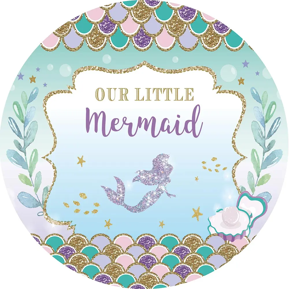 Funnytree round Backdrops cover Mermaid Background DIY Baby Shower Birthday Photography Under sea summer Photophone photozone