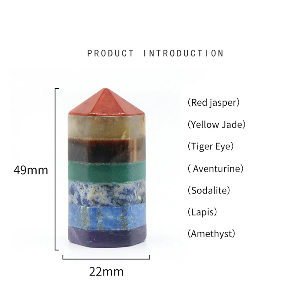 Natural Semi-precious Stones Seven Chakras Boutique Splicing Handicrafts Hexagonal Pagoda Decorations Home Decorations