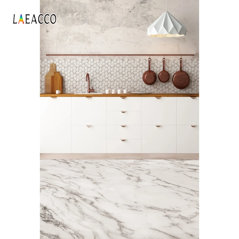 Laeacco Modern Kitchen Photography Backdrops Cupboard Pot Pan Light Interior Decor Photographic Backgrounds For Photo Studio