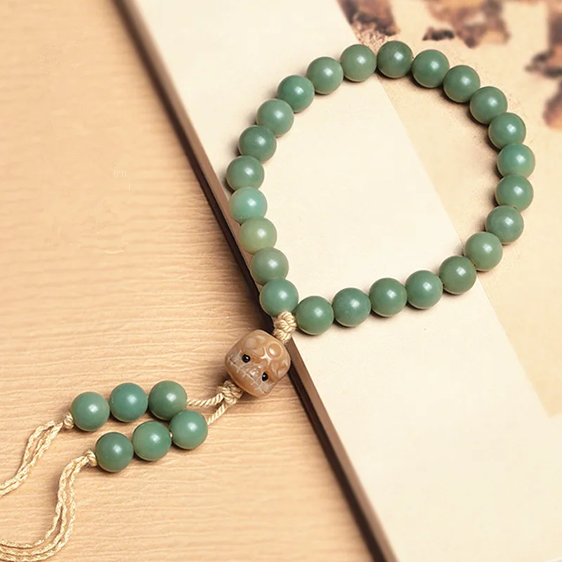 9mm Natural Green Bodhi Beads Tasbih Tassel Pendant 24 Prayer Beads Bracelet Men and Women Rosary Yoga Buddhism Jewelry Gift