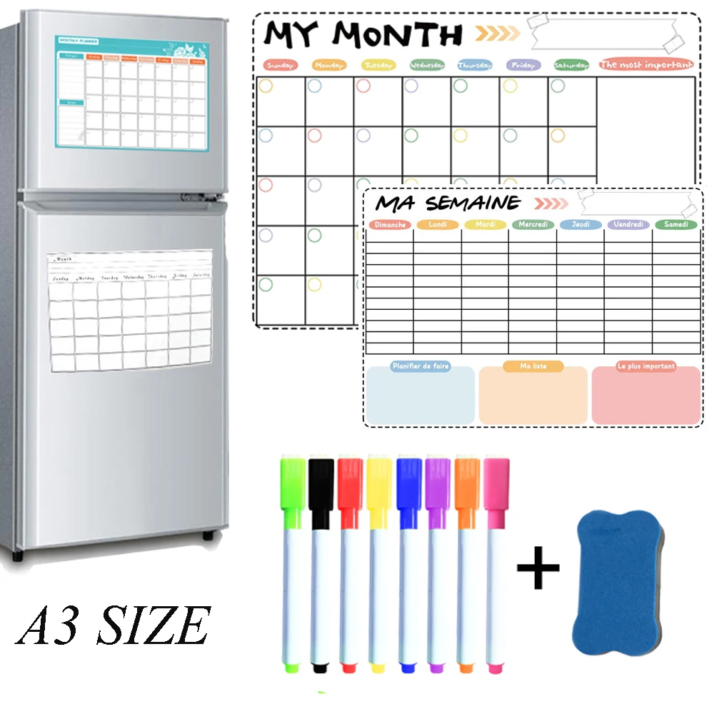 magnetico mensal semanal planejador calendario mesa seca apagar calendario quadro branco horarios geladeira adesivo placa de mensagem 420x300 mm 01