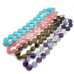Natural Stone Semi-precious Stone Tiger's Eye Stone Oblate Bead Fashionable Ladies Necklace about 15 Inches Beads Size 16mm