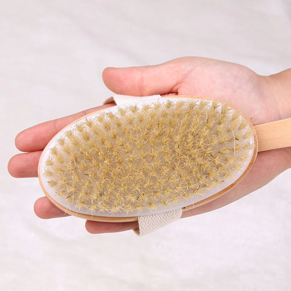 New 1PC Long Wooden Handle Bath Body Brush Removable Bristle Exfoliating Dry Skin Back Scrubber Shower Cleaning Massager