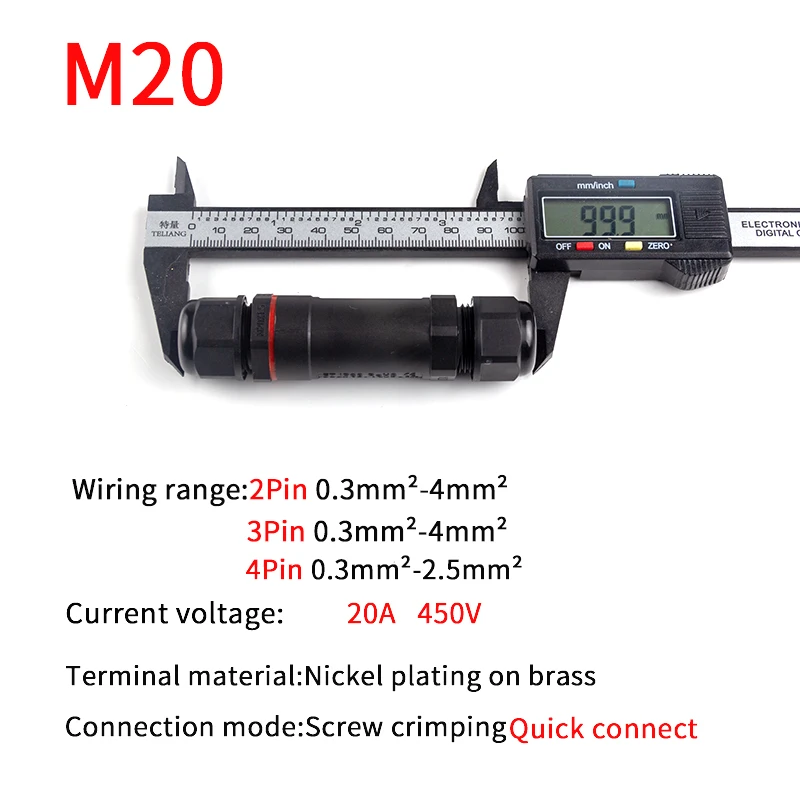 IP68 Waterproof Connector M20 2/3/4Pin Electrical Terminal Adapter Wire Connector Screw connector LED Light Outdoor Connection
