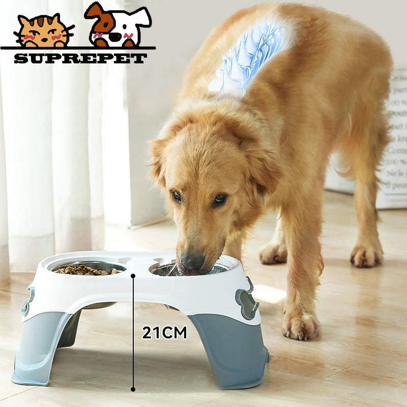 SUPREPET Dog Double Bowl Pet Stainless Steel Food Container High Neck Protect Water Dispenser Puppy Portable Feeder Cute Bottle