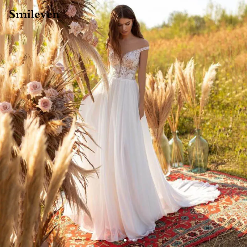 Smileven semplice abito da sposa in Chiffon Boho Sexy Robe De Mariee abiti da sposa in pizzo abiti da sposa Vintage in pizzo Country