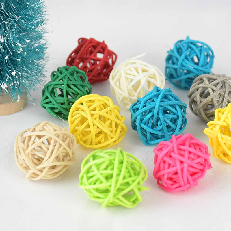 20pcs 3cm Multicolor Round Shape Natural Rattan Ball Sepak Takraw Ball for Wedding Birthday Party Christmas Decoration Navidad