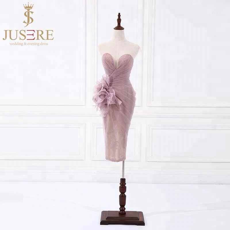 

Jusere Beads Knee-Length Classic Mermaid Sweetheart Pink Short Evening Dresses Prom Party Gown