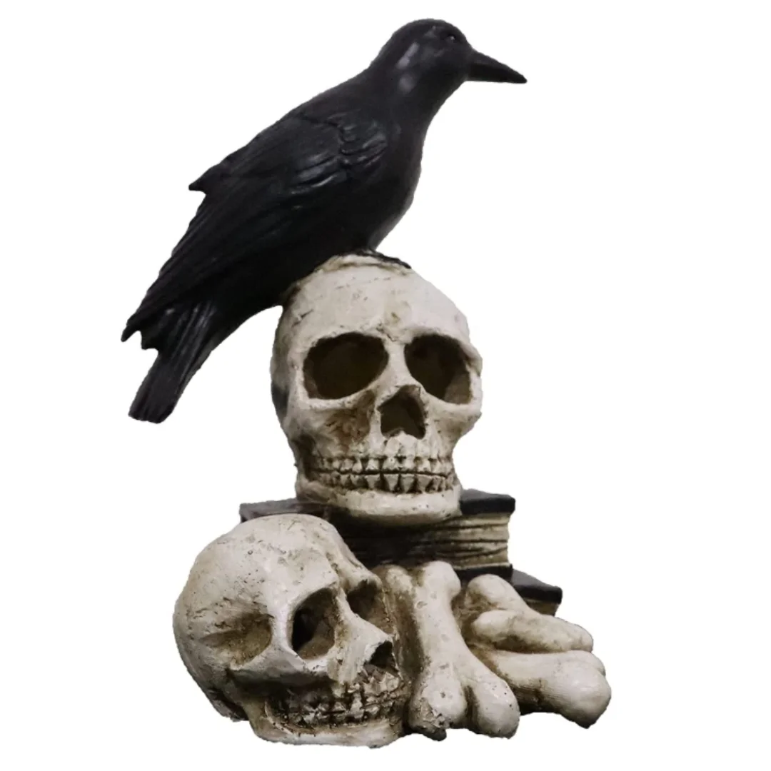 Creative Crow Skeleton Skull Head Lamp, Funny Decorative Night Light Crows Perched On Skeletons and Books