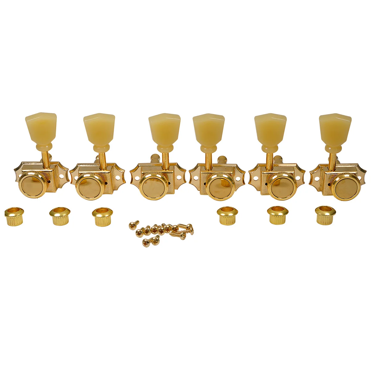 

Musiclily Pro Vintage Hybrid 3L3R Guitar Locking Tuners Tuning Pegs Set for Electric Acoustic Guitar, Gold with Cream Button