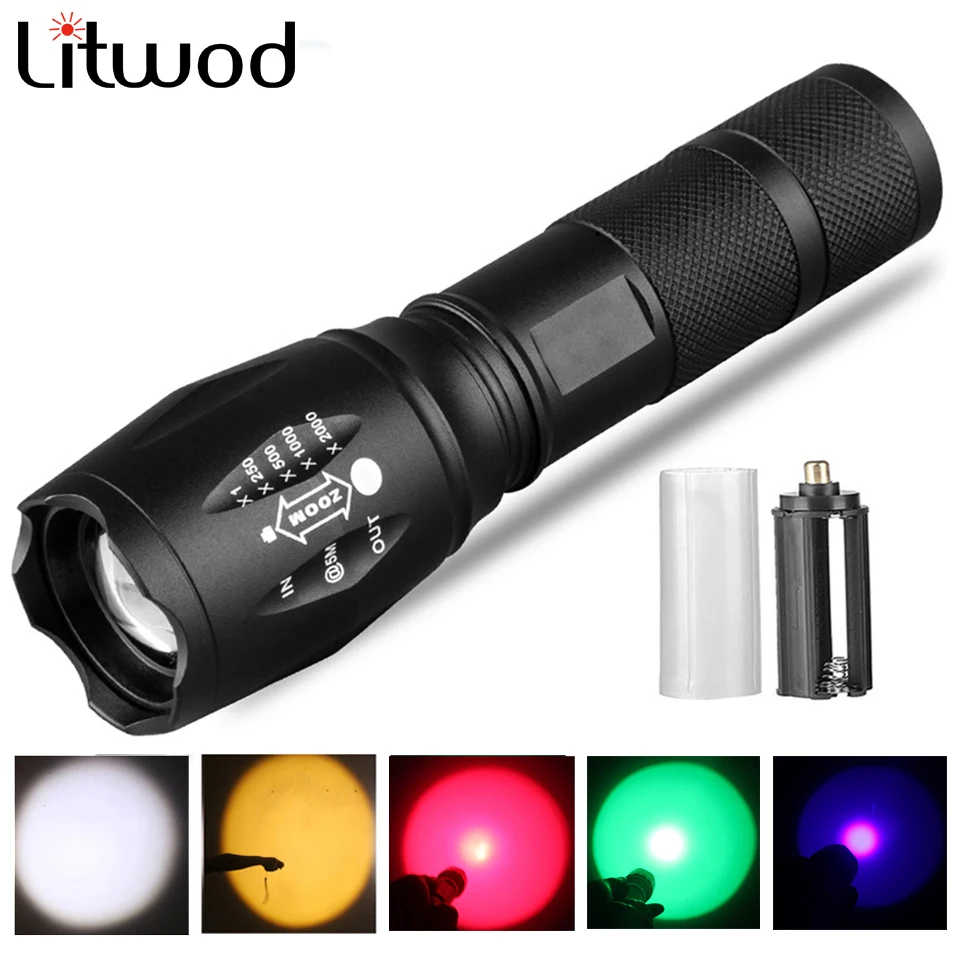 Litwod LED Flashlight XM-L2 T6 Torch Uv Light 18650 AAA Battery 3000 Lumens White Yellow Green Red Lantern for Camping