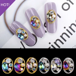 20PCS Random Mixed Retro Hollow Oval Rhinestones Pearl Beauty Glitter Charms Jewelry Accessories Metal 3D Nail Art Decoration