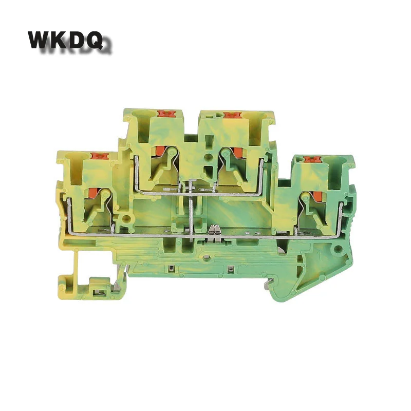 5Pcs PTTB2.5-PE Push-In Ground Double Level 2 Layer Earth Plug PTTB 2.5PE Wire Connector Din Rail Terminal Block PTTB 2.5-PE