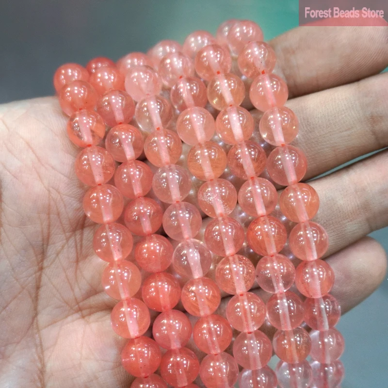 Smooth Pink Cherry Quartz Natural Stone Loose Beads DIY Bracelet Necklace Pendant for Jewelry Making 15