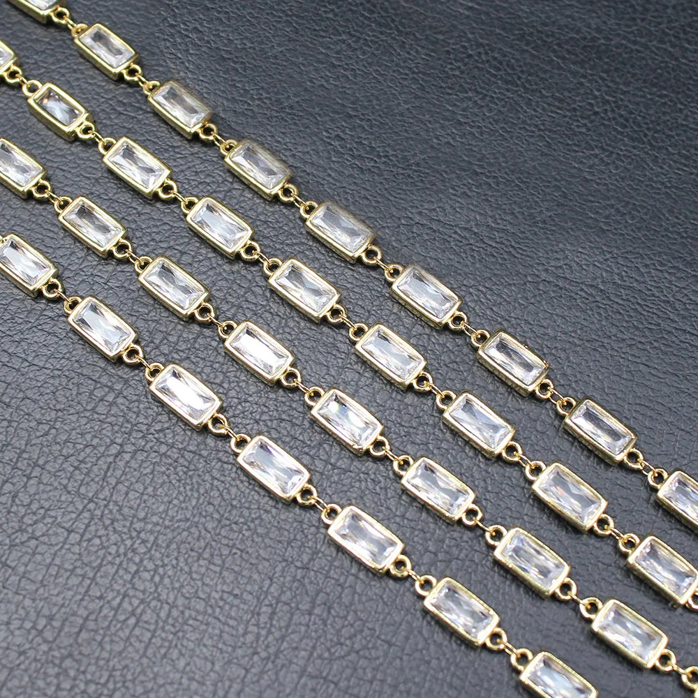 1 Meter Bezel Set 5x9mm Clear CZ Yellow Gold Plated Copper Fashion Chain Paperclip Neck Chain Pearl Jewelry Making DIY