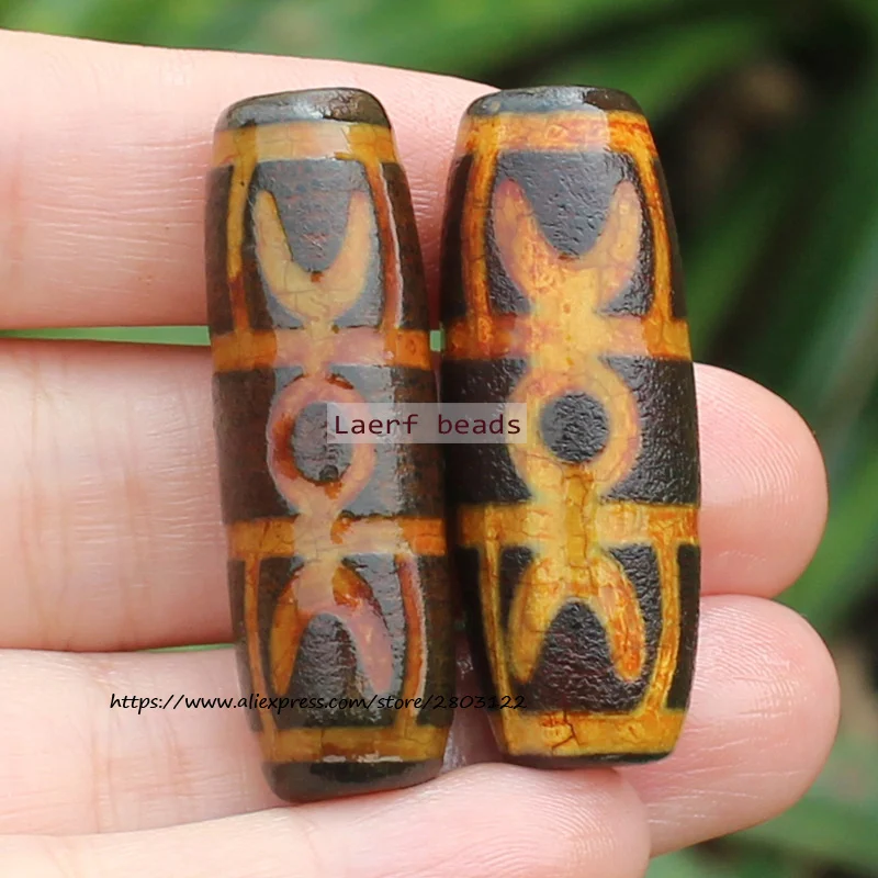 1Piece ,Around 12-15x35-40mm Natural Material Old Ancietn Tibet Dzi Agate Beads,Many pattern ,Lucky Symbol,Powerful Amulet ,