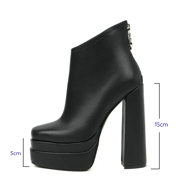 2022 New Sexy Women Ankle Boots Platform Super Thick High Heel Ladies Short Boots PU Leather Square Toe Zipper Women\'s Boots