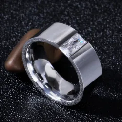 WLP 2023 New Trendy Simple Stainless Steel Couple Ring Big Crystal for Women Men Bride Wedding Band Rings Engaged Jewelry Gift