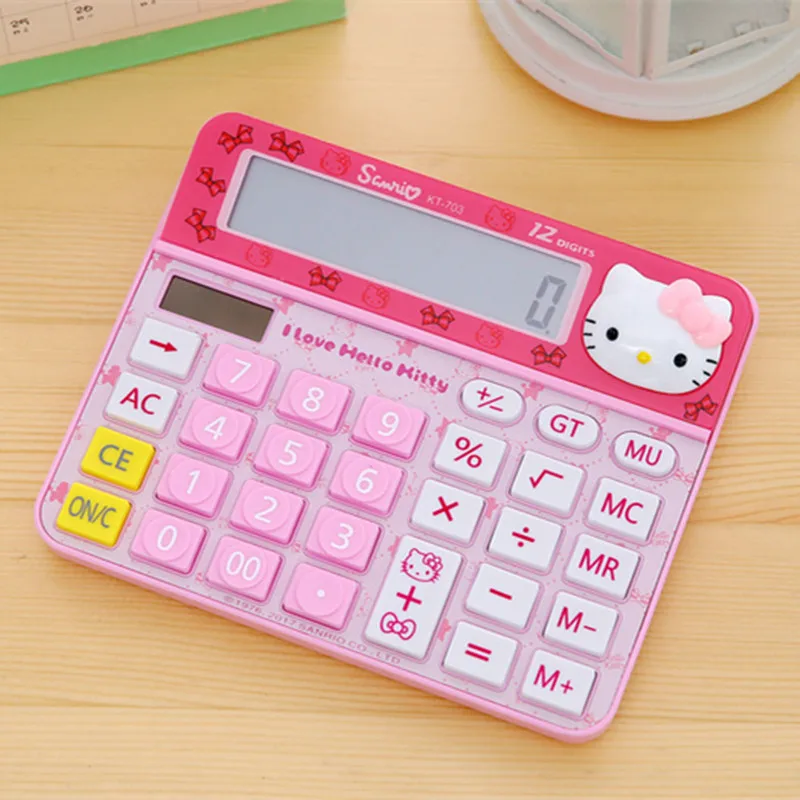 Cute cartoon pink desktop supplies solar 12-digit arithmetic computer Calculator for Girls