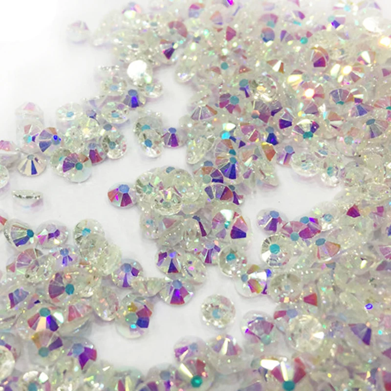 Mix Size Crystal AB Flat Back Glass Rhinestones For Nail Arts and Crafts Unfoiled Back Non-HotFix