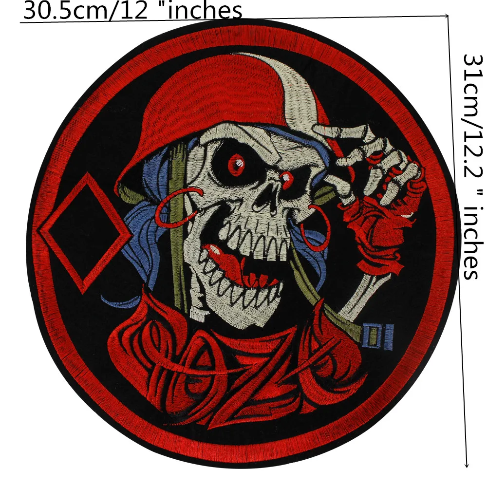 Dead Skull Patches Embroidery Applique Skull Patch Motorcycle Rider Iron-On Badges for Leather Jacket Backpacks