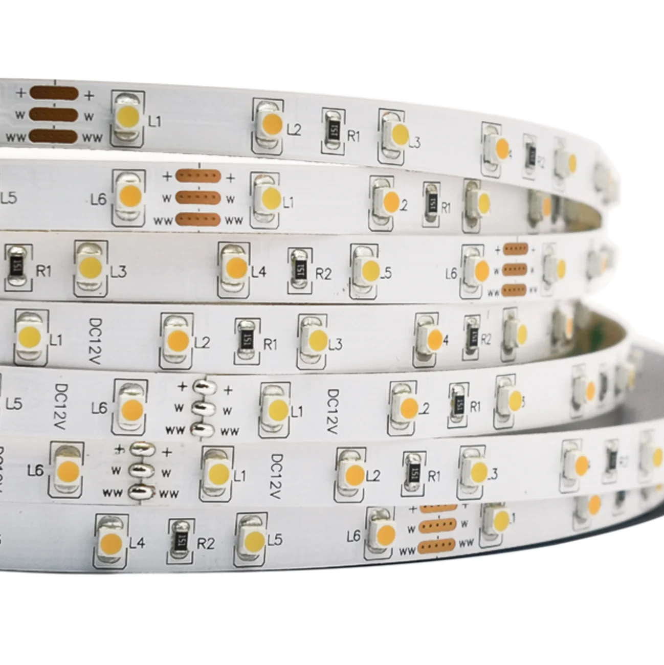 

12V, 60leds/m smd 3528 (300led/5m) led WW CW strip light, CW+WW CCT Tunable.