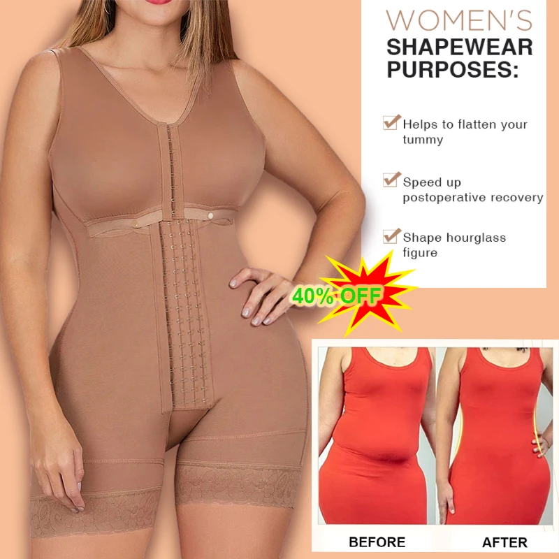 Post Surgery High Compression  Shapewear With Hook And Eye Front Closure Shaper Adjustable Bra Partum Lift Buttocks Fajas