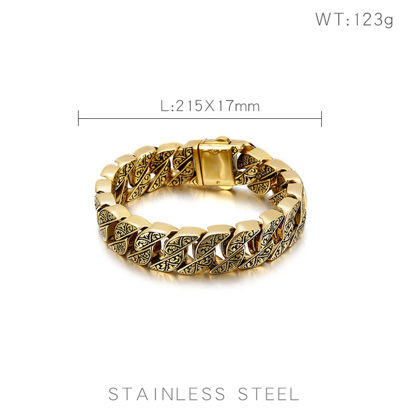 HAOYI Vintage Bracelet Ancient Patterns Unique Stainless Steel For Women Engraving Cuban Chain Man Bangles Couple Gift Jewel