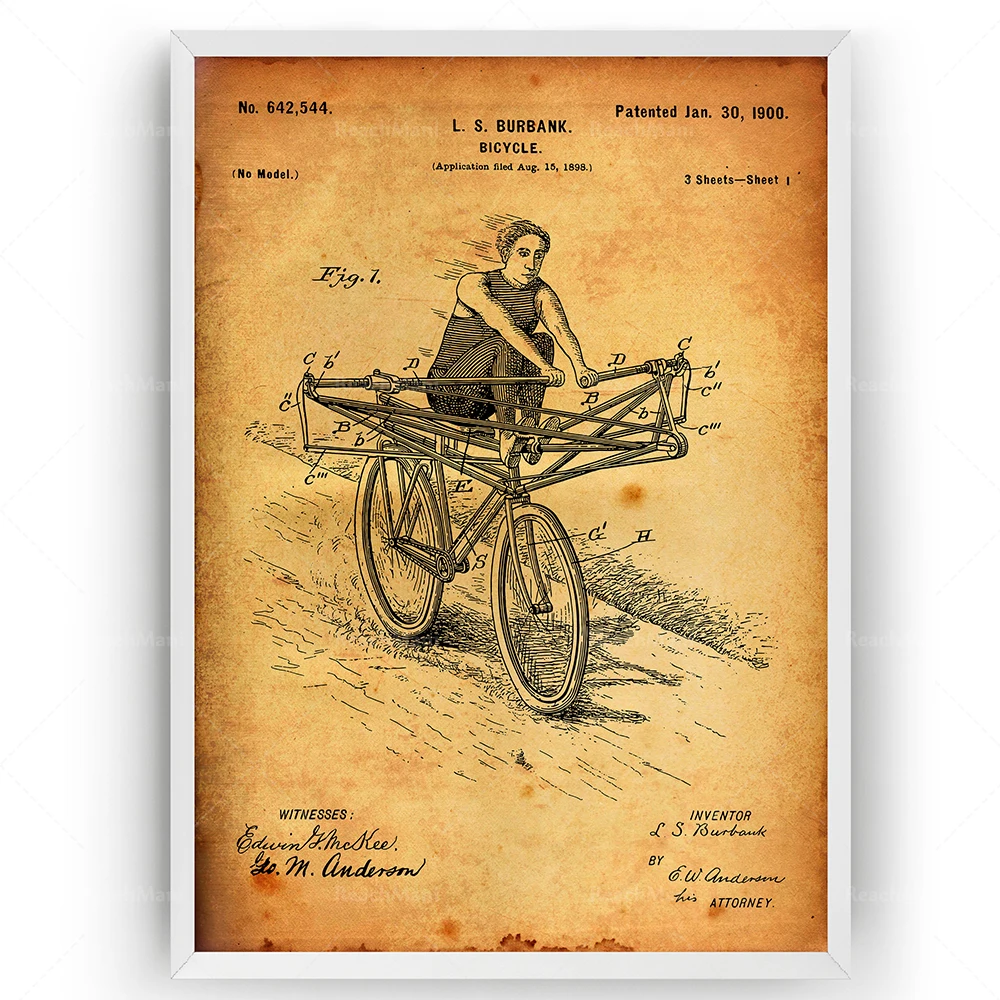 Bicycle 1900 Patent Printing Wall Art Poster Cycling Blueprint Gift Poster