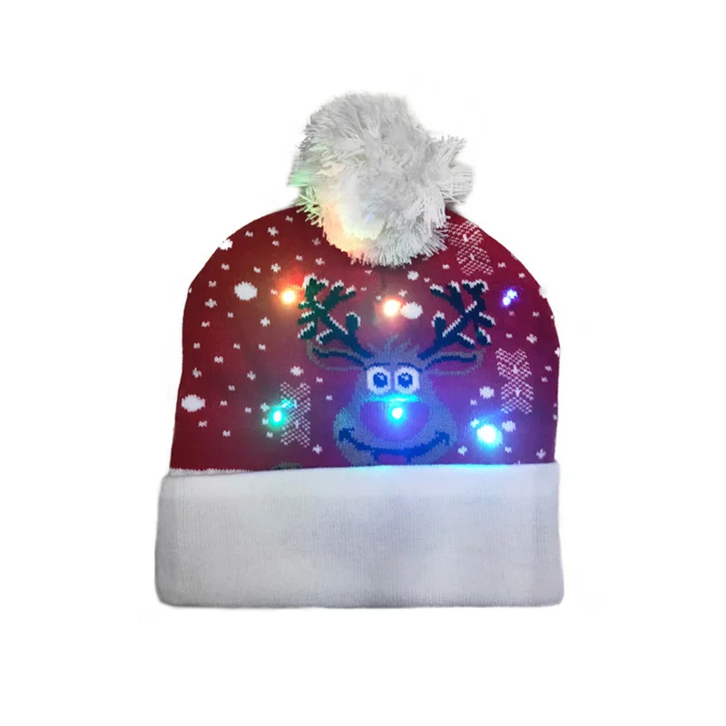 New Style! LED Christmas Hat Beanie Light Up Illuminate Warm Hat 48 Patterns New Year Snowman Sweater Hat Christmas Decorations