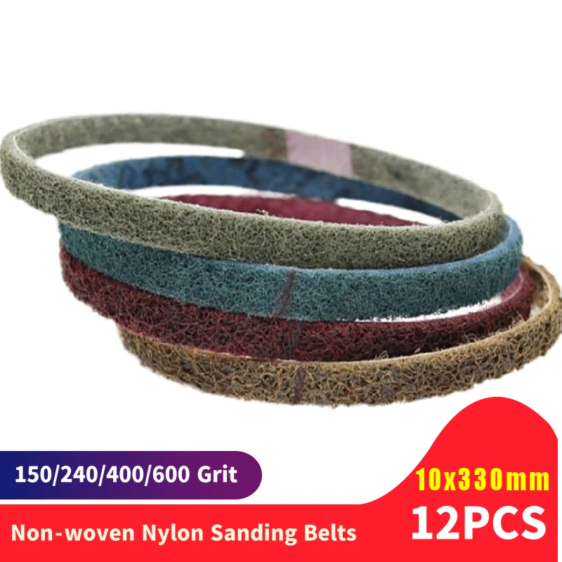 12PCS 10*330MM  Non-woven Nylon Sanding  Coarse to Fine Fiber Abrasive Sanding Belt for Stainless Steel Metal Striping Deburring