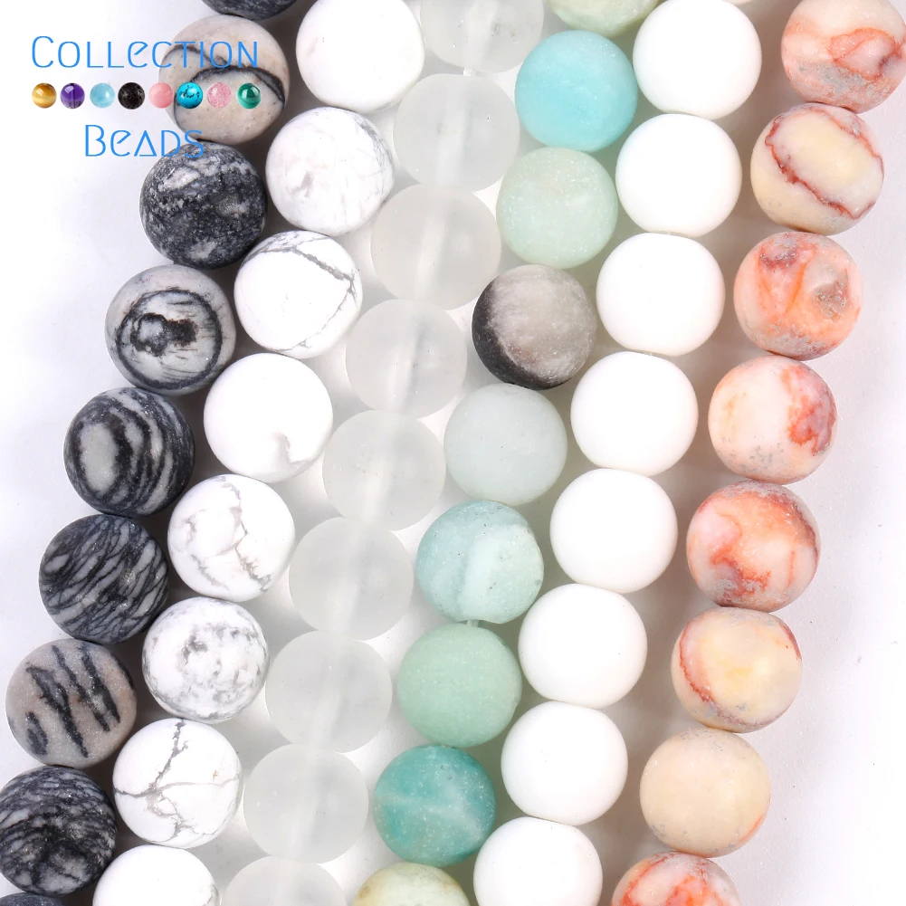 Natural Stone Matte Crystal Quartzs Amazonite Howlite Turquoises Web Jaspers Round Beads For Jewelry Making DIY Bracelets