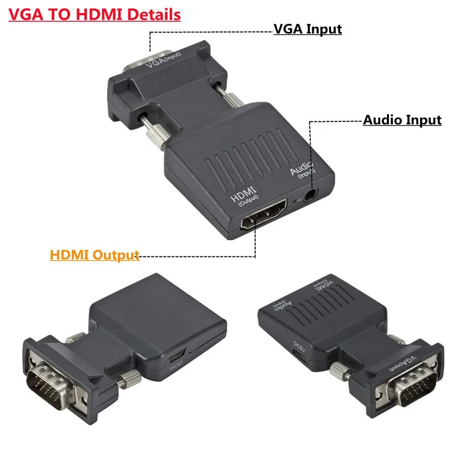 VGA to HDMI-compatible Converter Adapter 1080P VGA Adapter For PC Laptop to HDTV Projector Video Audio HDMI-compatible to VGA