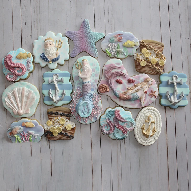 SHENHONG Sea Theme Fondant Silicone Molds Cake Decorating Coins Chains Anchors Paste Mould Clay Craft Baking Pastry Form