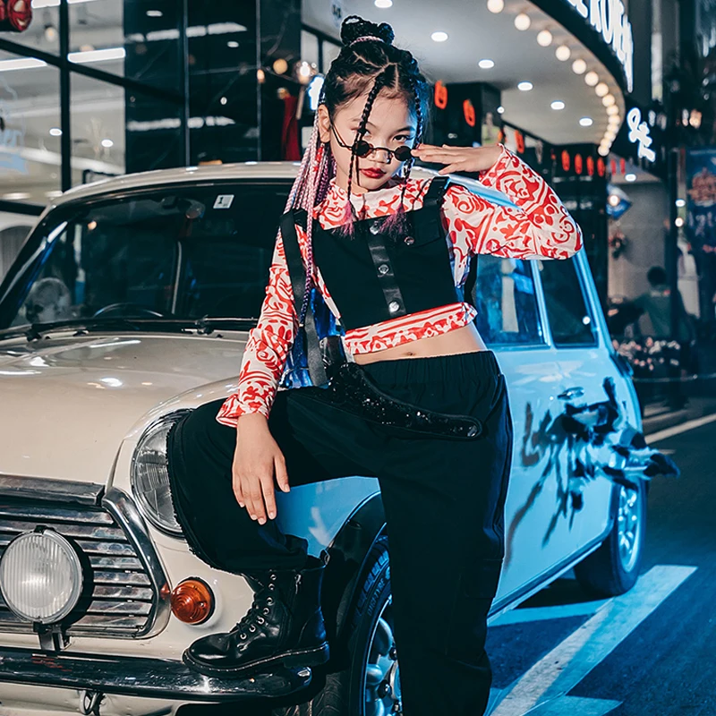 

Girls Jazz Dance Clothing Pink Tops Black Vest Sequin Pants Kids Hip Hop Suit Children Modern Street Dance Stage Costume DQL6433