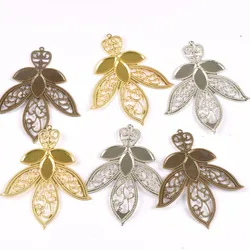 Gold Silver Leaf Flower Connectors Filigree Wraps For DIY Scrapbook Home Decor Embellishments Metal Crafts 10pcs 68x55mm yk0774