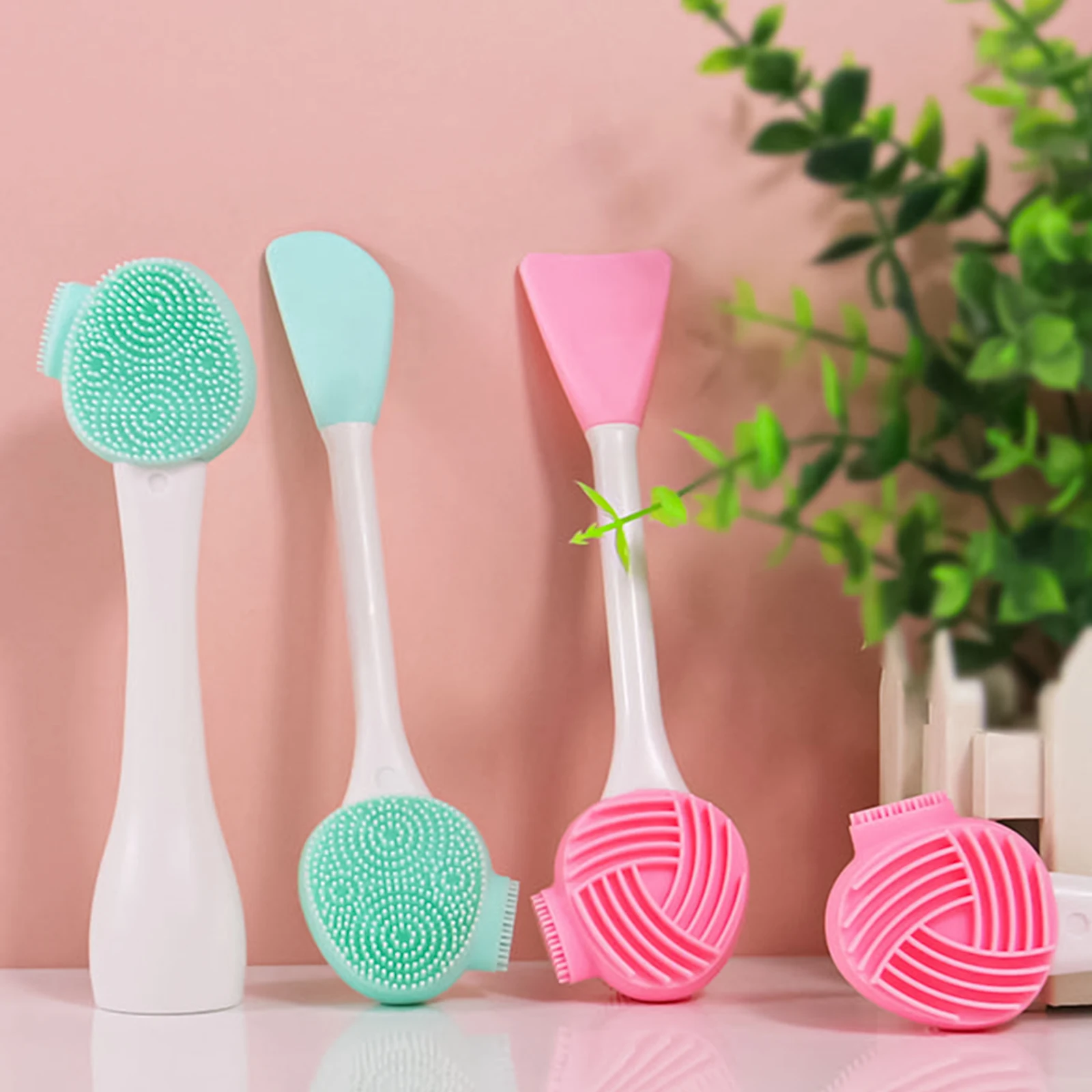 2 in 1 Silicone Facial Cleansing Brush Cleansing Instrument Mud Mask Brush Facial Mask Scraper Makeup Remover Cleansing Brush