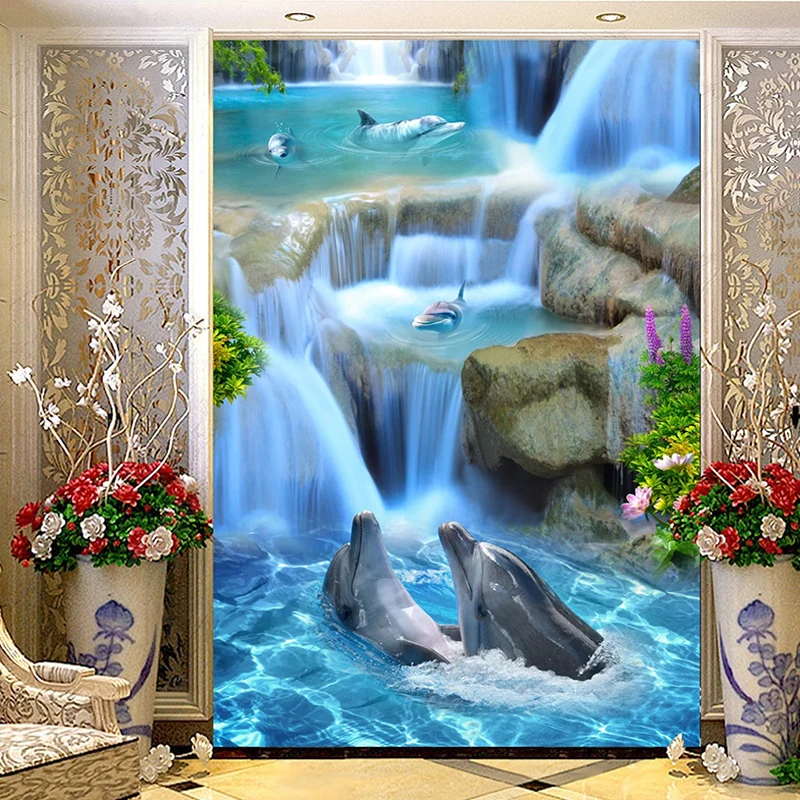 Dolphin 3D Flooring Sticker, Foto personalizada, Mural Wallpaper, Banheiro e Sala de estar, PVC auto-adesivo, impermeável Floor Decor, Pintura