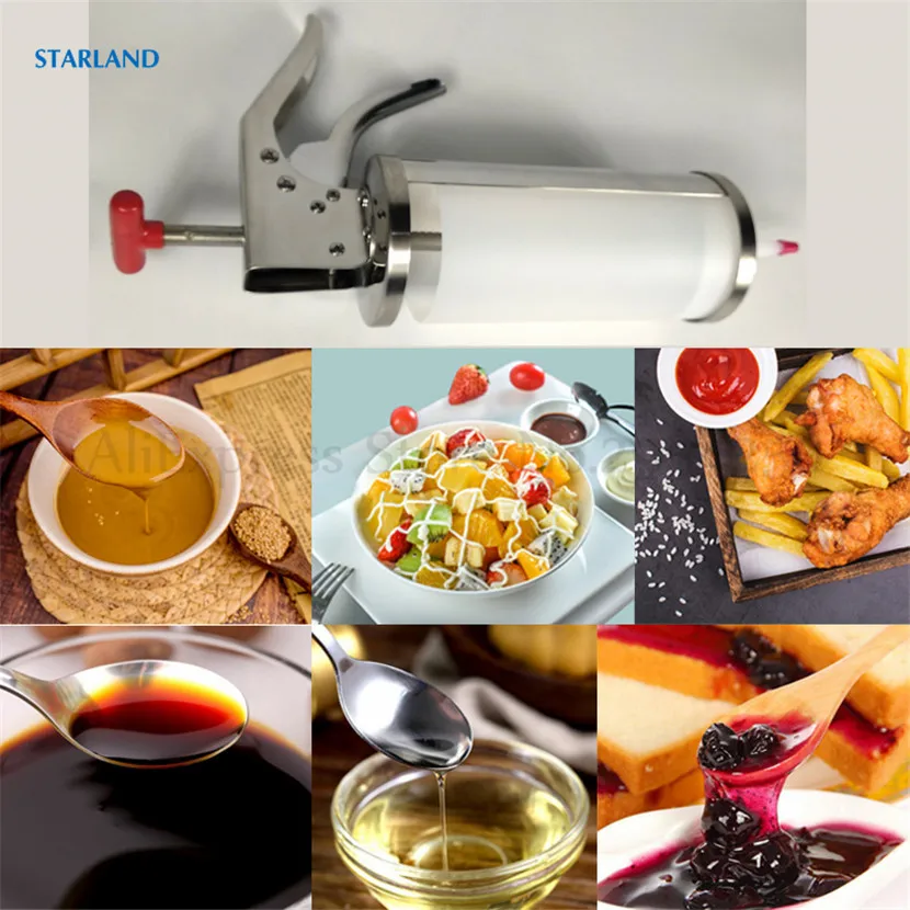 Churros Sauce Gun Stainless Steel Body Plastic Bottle Squeeze Tool Ketchup Sauce Bottle Sauce Dispenser Bottle 1pcs