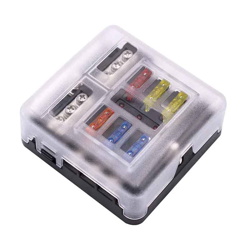 Fuse Box Holder Block Cover Stud Blade 6 Way Terminals Circuit For Car Truck Camper Marine With LED Indicator Light Plastic