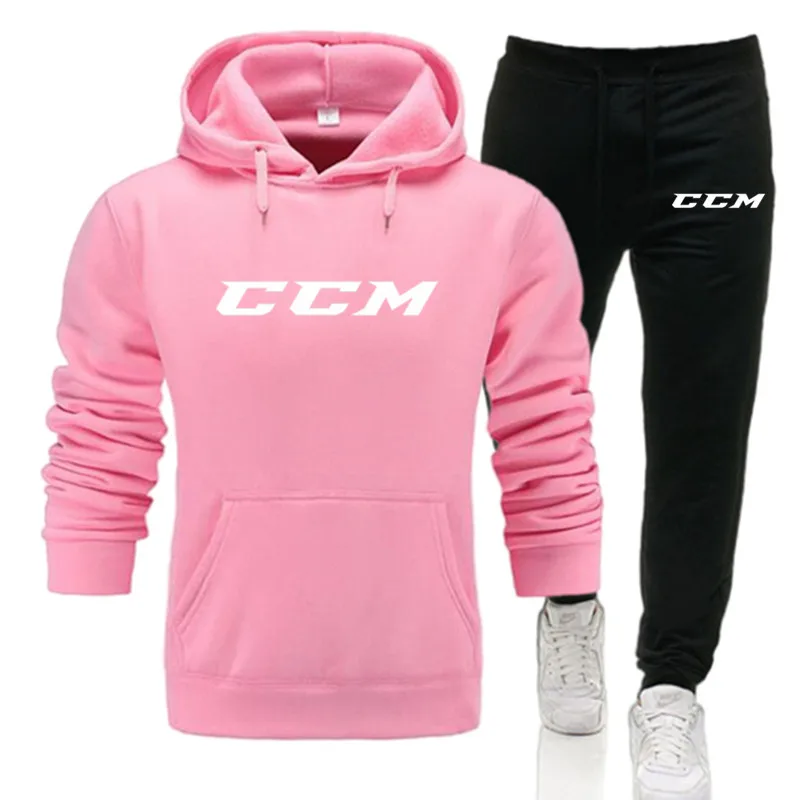 Men CCM Tracksuit Casual 2 Pieces Sets Sweatshirt Hooded+Sweatpants CCM Print Sportswear Mens Clothes Jogger Sport Suit