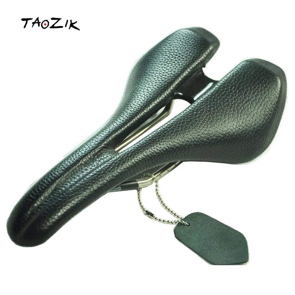 TAOZIK Cattle Real Leather Titanium Rail 150 mm Hand Made Hollow BG Classic Mtb Road Bicycle Saddle