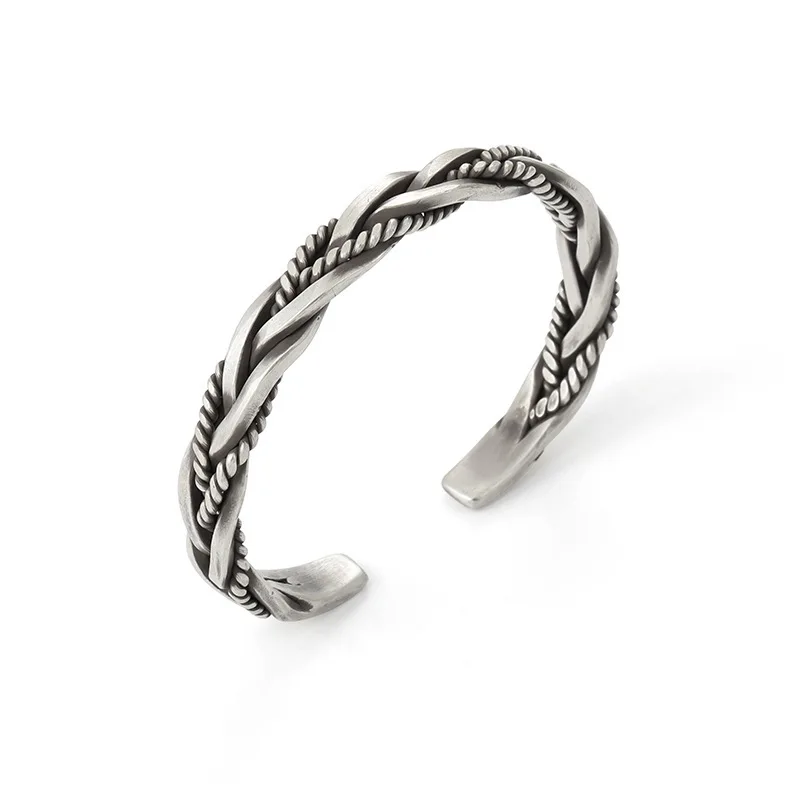 QMCOCO Vintage Punk Silver Color Bracelet For Women And Man New Fashion Creative Twist Weaving Thai Silver Party Jewelry Gifts