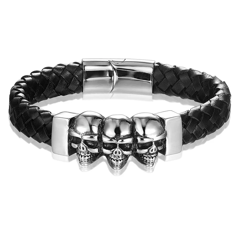 Trend Domineering Gothic Leather Woven Skull Bracelet Men Hip Hop Bracelet Fashion Rock Party Jewelry Gift