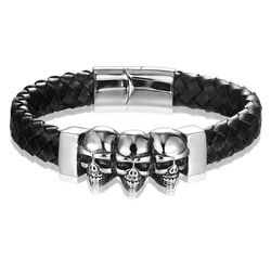 Trend Domineering Gothic Leather Woven Skull Bracelet Men Hip Hop Bracelet Fashion Rock Party Jewelry Gift