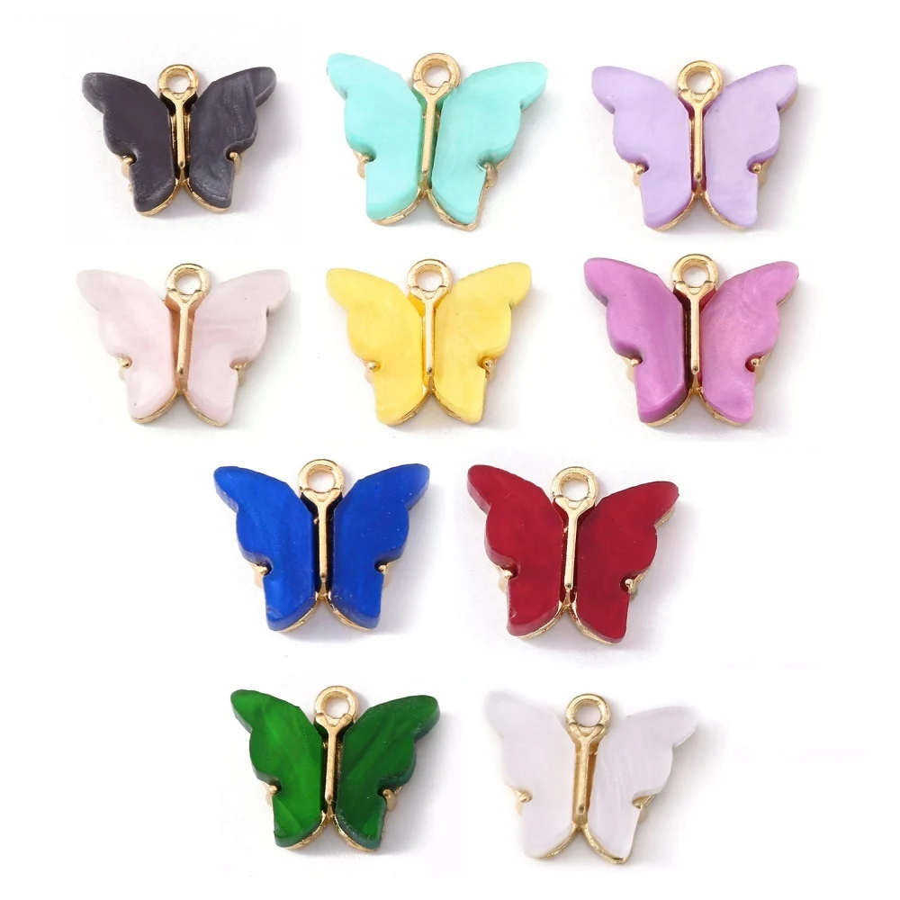 100pcs Multicolor Alloy Acrylic Butterfly Pendants Charm for Jewelry Making DIY Necklace Earrings Bracelet Handmade Accessories