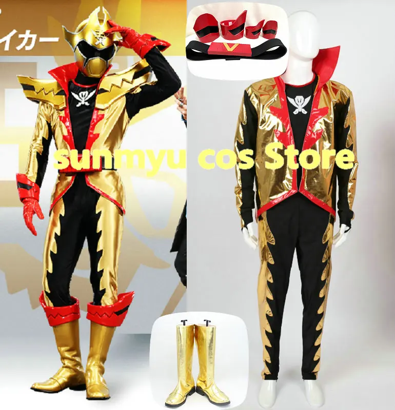 Kikai Sentai Zenkaiger TwoKaizer Zox Goldtsuiker Zokkusu Gorudotsuika Gold  bodysuit with inner hood gloves cosplay costume