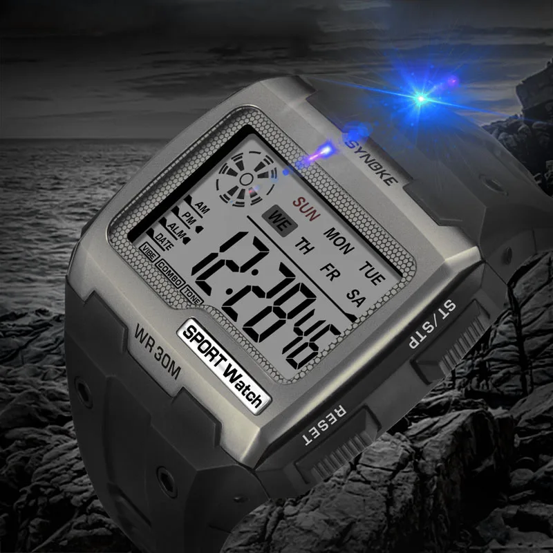 

New Arrival!! Watches Mens Big Numbers Men Sport Watch Digital Multifunction Alarm Chrono 5ATM Waterproof Back Light Square