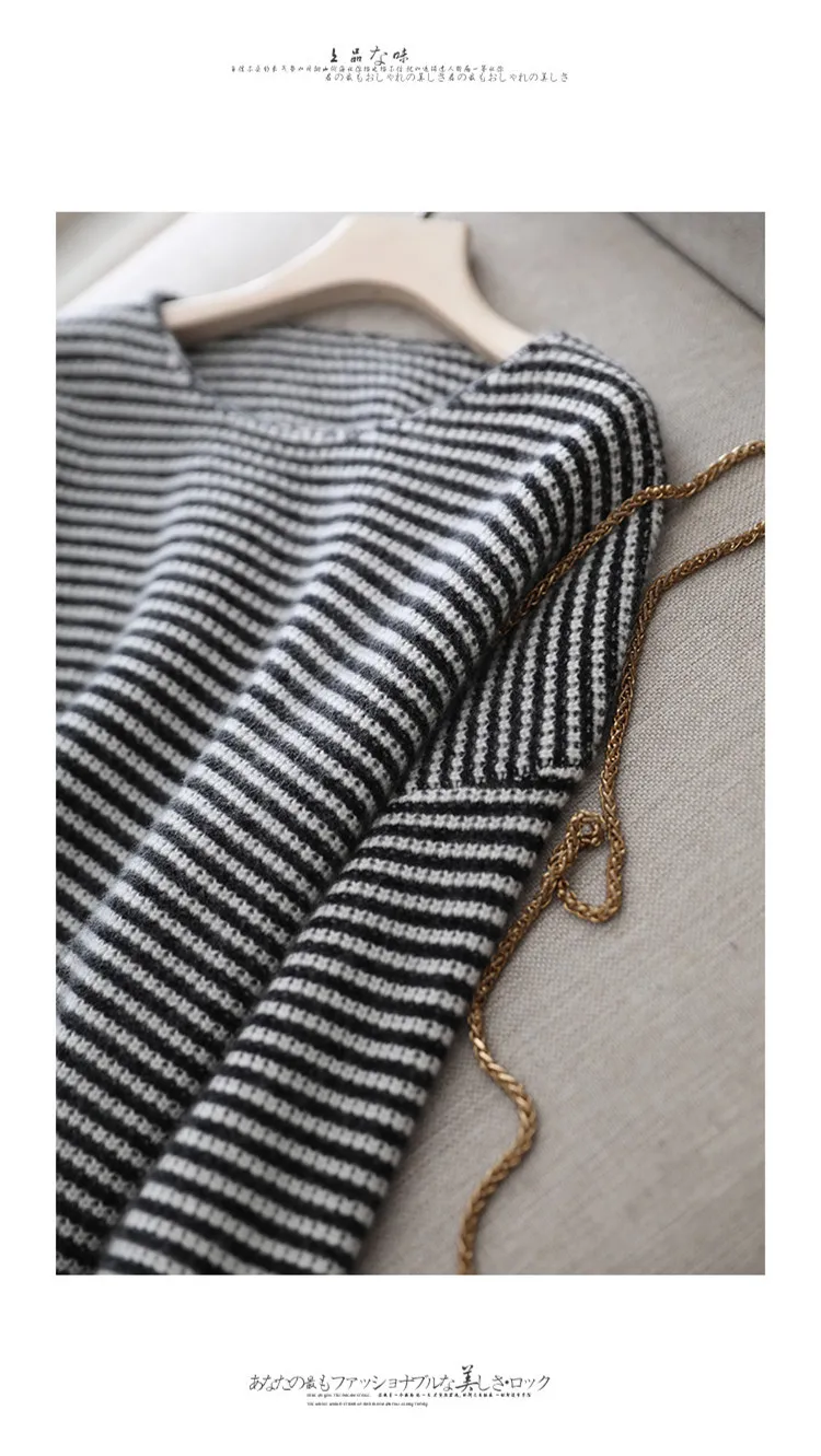 2020 Autumn and Winter Striped Pure Sweater Women O-Neck Pullover Cashmere Sweater Loose Knitted Base Shirt Large Size