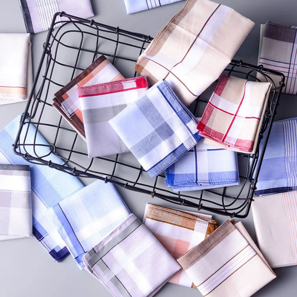 5pc Vintage Square Plaid Stripe Cotton Handkerchief Set